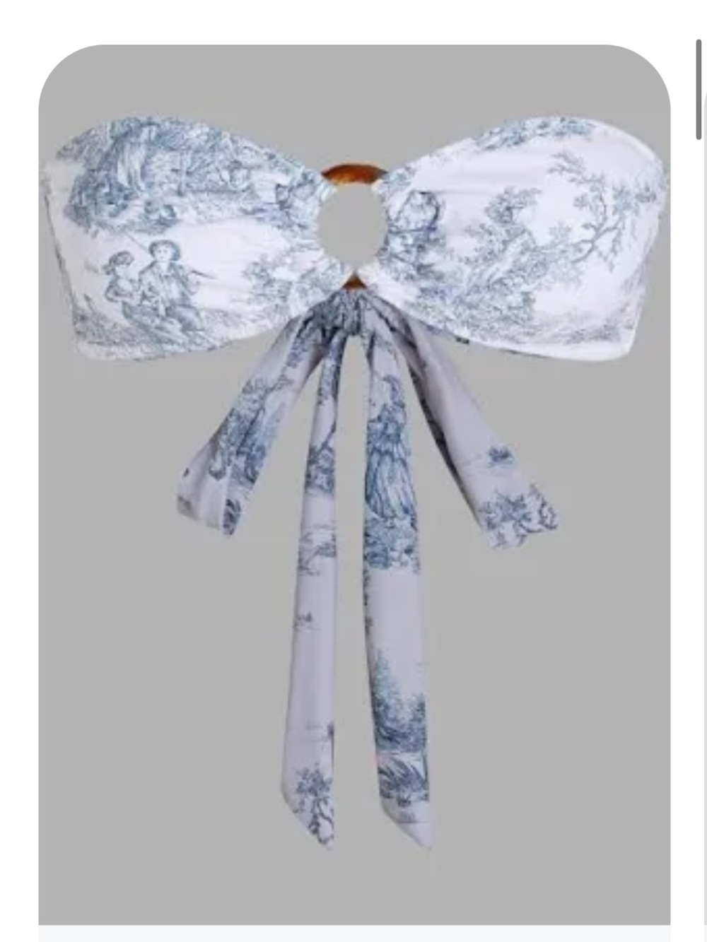 Cider White and Blue Toile Strapless Bikini Top